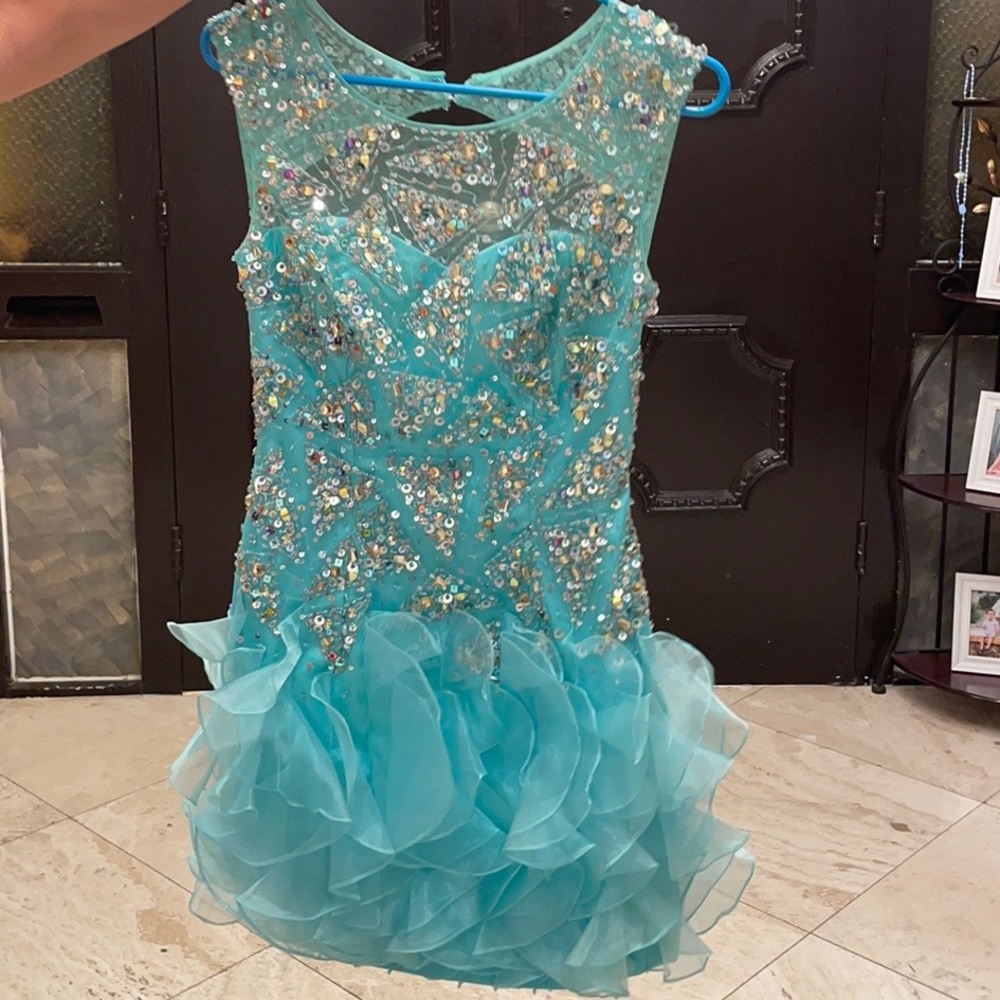 Aqua blue sequin cocktail dress